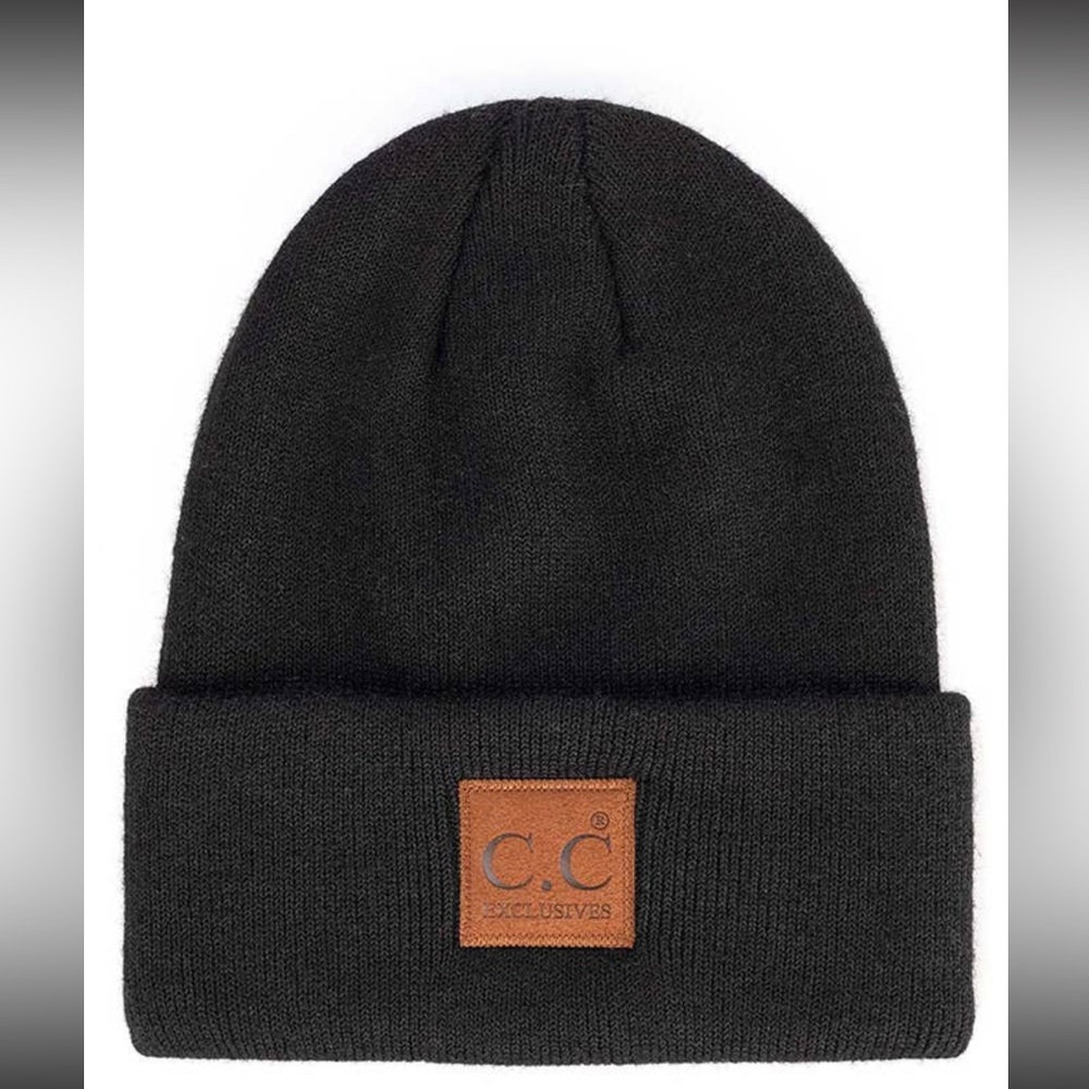 C.C Heather Knit Suede Patch Beanie